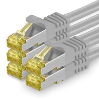 10m - Gris - 5 pieces - CAT.7 cable patch SET, S/FTP (PiMF) Cables reseau Ethernet LAN 10 Gigabit - HAUTE VITESSE - 600 MHZ a