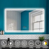 OCEAN Miroir salle de bain miroir mural LED, 160*80cm, bluetooth, horloge, anti-buée,3en 1 froid-chaud-neutre, étanche,version 2.0