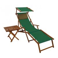 Chaise longue de jardin verte pliante avec repose-pied, pare-soleil, table, oreiller 10-304FSTKD