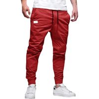 PANTALON Pantalon Cargo Homme Slim Fit Casual Uni Classic Cargo Poches Pantalons De Sport Homme Cordon Regular Tailleur Rouge