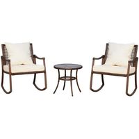 Outsunny Ensemble de jardin 3 pièces style cosy 2 fauteuils à bascule avec coussins assise dossier + table basse résine tressée