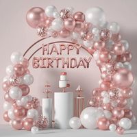 Ballons de décoration d'anniversaire en or rose, kit de guirlande d'arc de ballon 124pcs avec ballon de confettis en or rose et