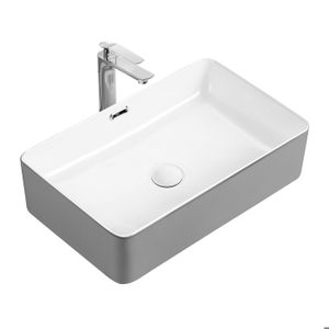PLAN VASQUE Waschbecken Aufsatzwaschbecken Keramik - Waschtisch Gäste WC Weiß - Handwaschbecken mit überlauf und Pop-up Ablaßventil- 55×35×14cm