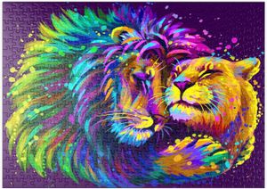 PUZZLE Artistique, Lion Néon Enlaçant Une Lionne dans Le 