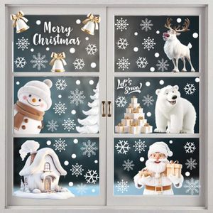 6 Feuilles Autocollants Fenêtre Noël - Flocons De Neige, Père Noël - Déco Maison, église, Classe - Facile à Poser
