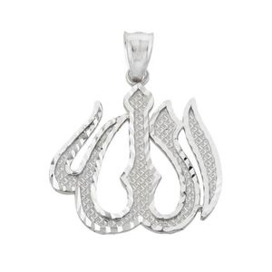 Religieux Islamique Allah Plaqué Argent Clair Strass Collier Pendentif Bijoux