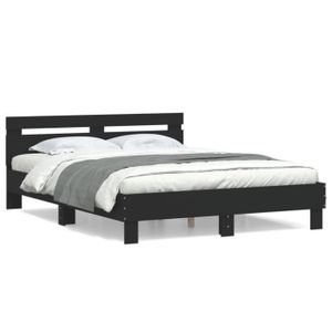 STRUCTURE DE LIT Cadre de lit avec tête de lit noir 140x190 cm bois