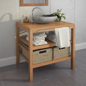 Armoire De Salle De Bain Meuble De Salle De Bain Avec 2 Paniers Teck Massif 74x45x75 Cm Cdiscount Maison