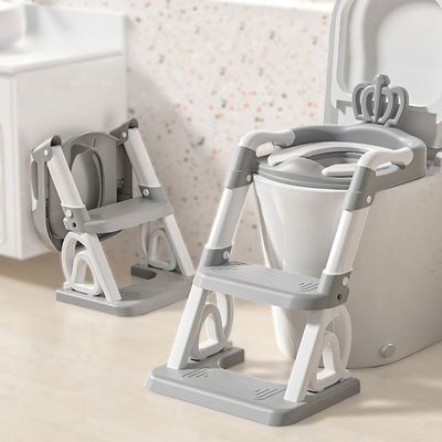 Siège De Toilette Enfant Pliable Hauteur Réglable - Réducteur WC Avec Marches Antidérapantes Et Pare-Éclaboussures, Blanc