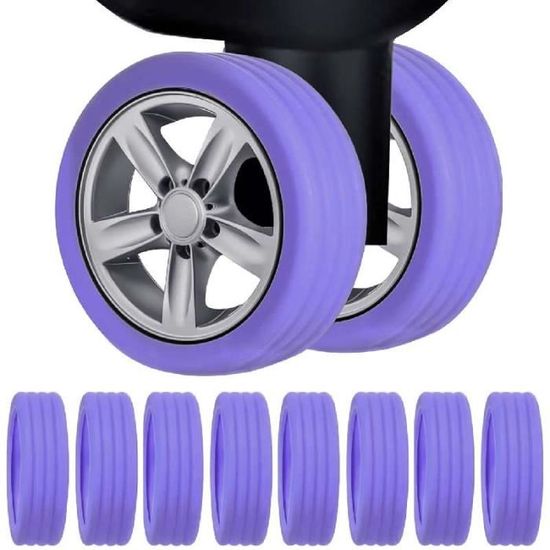 Protecteur de roue de bagage - Paquet de 8 étuis de protection en silicone  - Violet (Convient aux