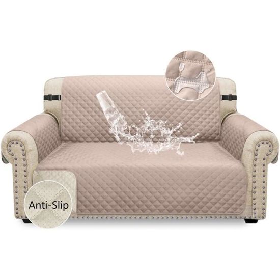 Housse De Canapé Imperméable 2 Places Antidérapante Avec Sangles Élastiques Protection De