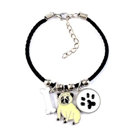 Pug -Bracelets bouledogue français pour femmes et filles,en os,amour,chien,pendentif,corde,chaîne,bijoux,cadeau pour meilleu