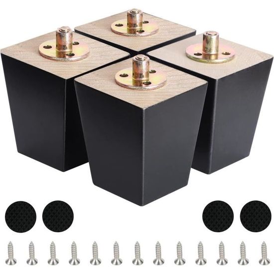 4 Coupelles En Bois Pour Roulettes De Piano Droit - Protection Sol - 10x10x2,5 Cm - Noir - Accessoire Pratique