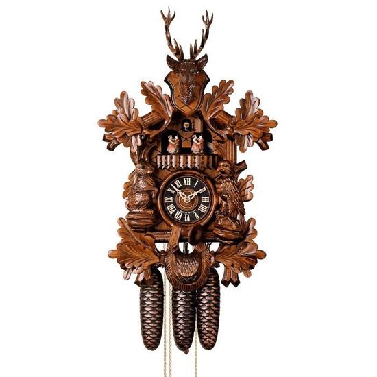 Pendule à coucou avec scène de chasse - Bois, Fer