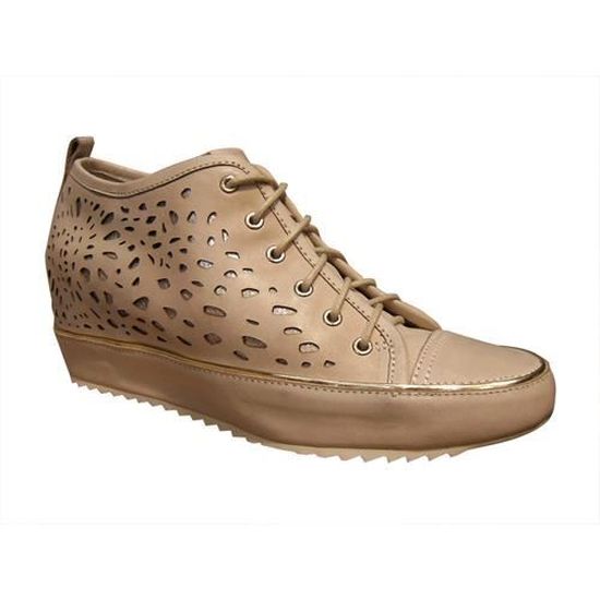 Basket beige montantes en maille a lacets – Dina Mode