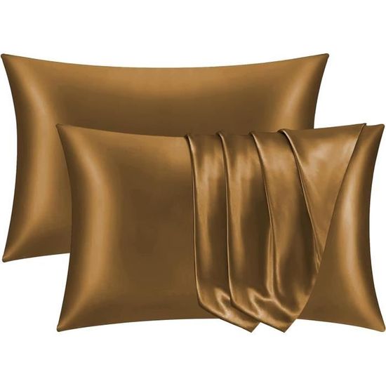 AUAUY Taie Oreiller Satin Pour Cheveux, Lot De 2 Taies D'oreiller En Satin De Soie Avec 2