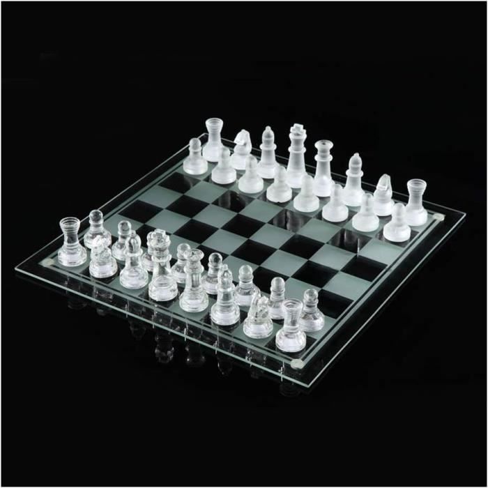 VR7 Jeu D’Échecs En Verre Dépoli Et Transparent – 3 Tailles (20, 26, 35 Cm) – Pièces Feutrées, Fond Rembourré – Luxe Et Portabilité – Cadeau