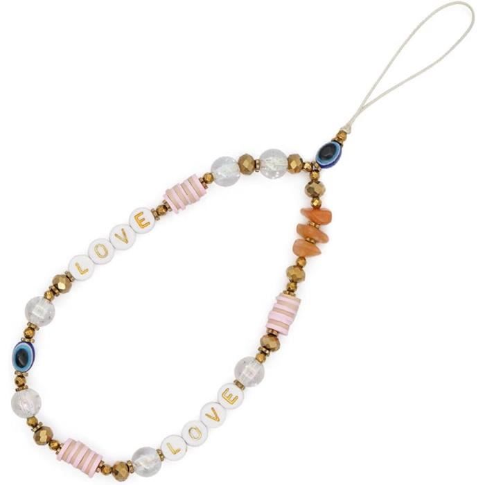 TiMOVO Lanière Téléphone Portable Femmes - Sangle Perles Chaîne Métal Cuir Bracelet Téléphone
