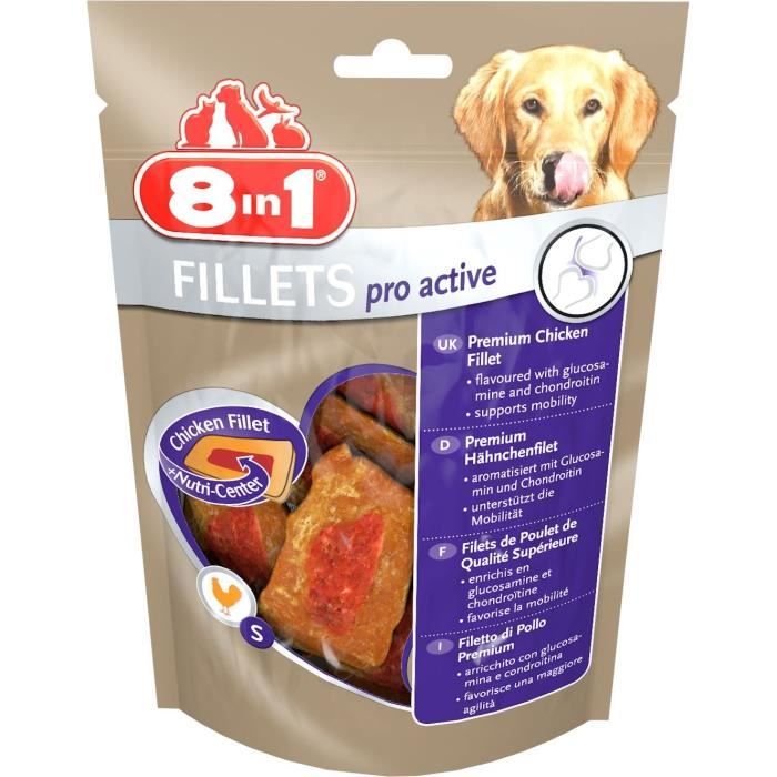 8in1 Filets de poulet séchés Pro Active enrichis en chondroïtine et de la glucosamine - Taille S - Pour chien - Carton de 8 sachets