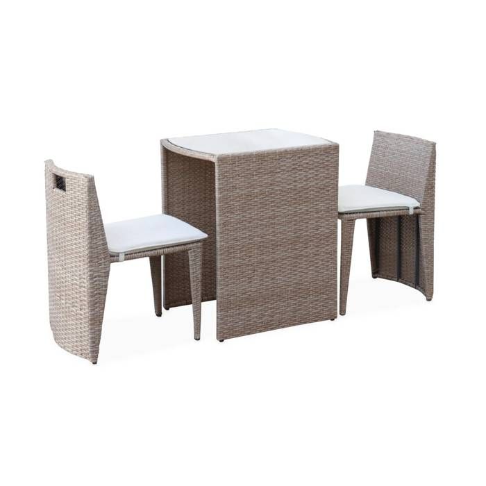 Salon de jardin encastrable en résine tressée Beige Doppio, pour