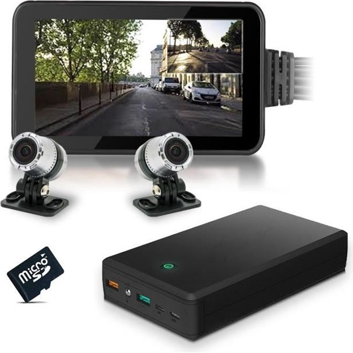 Kit vidéosurveillance anti vandalisme véhicule auto moto avec 2 caméra HD longue autonomie mémoire 128 Go
