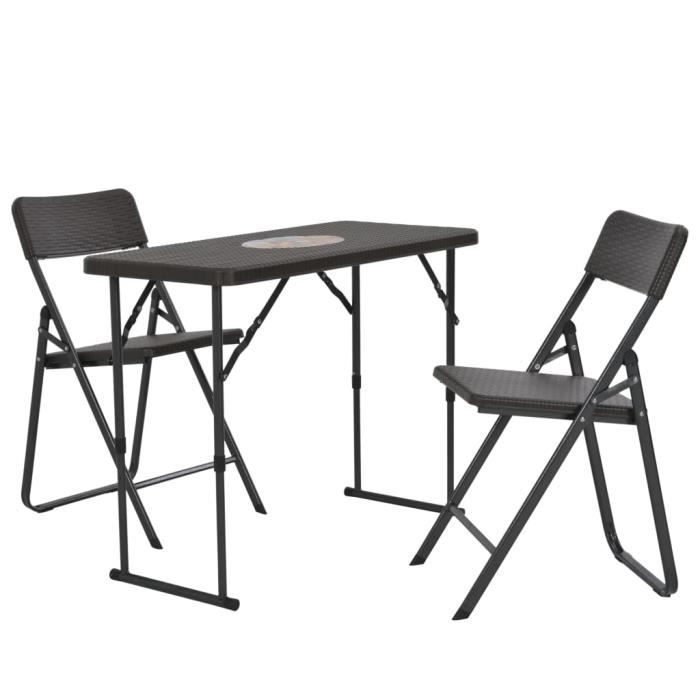 Salon de jardin, Ensemble de bistro d'extérieur, Meuble à dîner pliable - 2 personnes - Style vintage - 3 pcs PEHD Marron