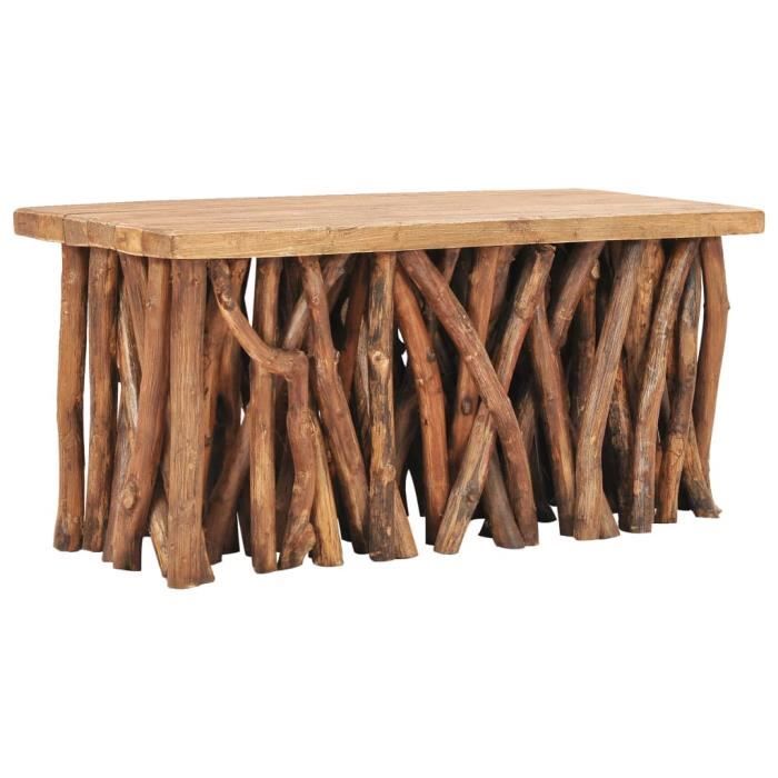 Table basse en Bois de récupération solide et teck - 100 x 40 x 47,5 cm (L x l x H) - Style industriel