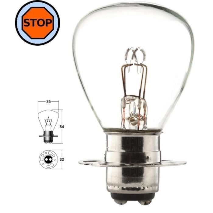 AMPOULE 12V 35/35W P15D MOTO MOBYLETTE SCOOTER PHARE AVANT PROJECTEUR FEU ARRIERE STOP GROS GLOBE BOULE VERRE INCANDESCENTE 2 PLOTS