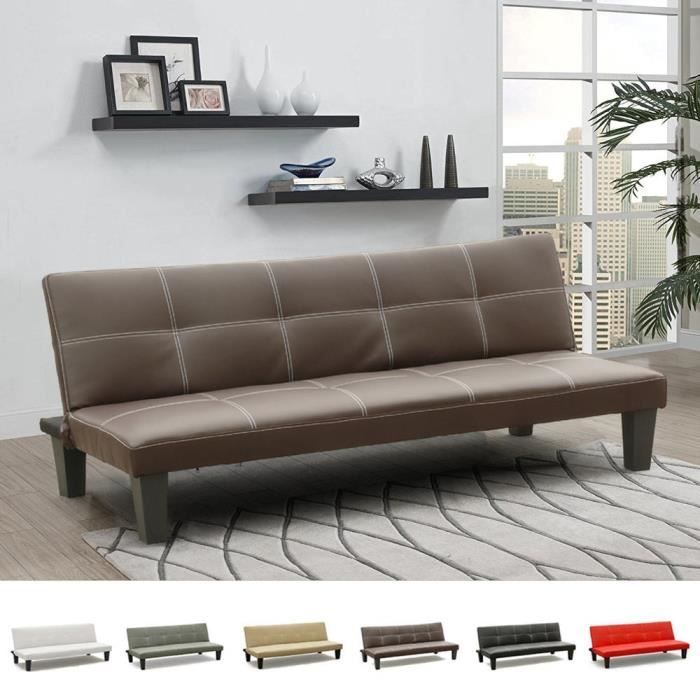 Canapé droit 3 places Marron Cuir Pas cher Moderne