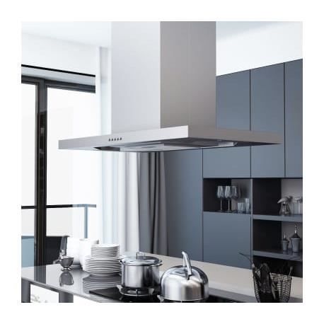 Hotte ilot - Recyclage - 756m3-h - Silencieux - 3 vitesses - L90 cm - Inox HB50663 -FOE