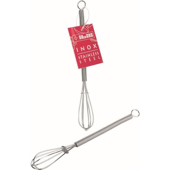 MINI FOUET INOX - INOX DE QUALITE SUPERIEURE - LONGUEUR 15 CM (DIMENSION DU FOUET HORS MANCHE 5 CM) PASSE AU LAVE-VAISSELLE