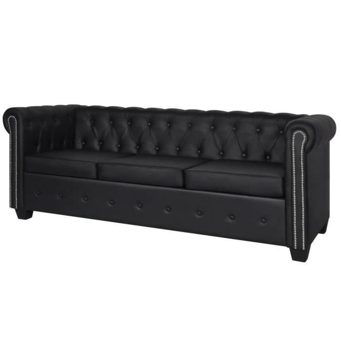 Top confort - Canapé 3 places relax - Divan - Sofa - Canapé - Cuir synthétique Noir FLO6298