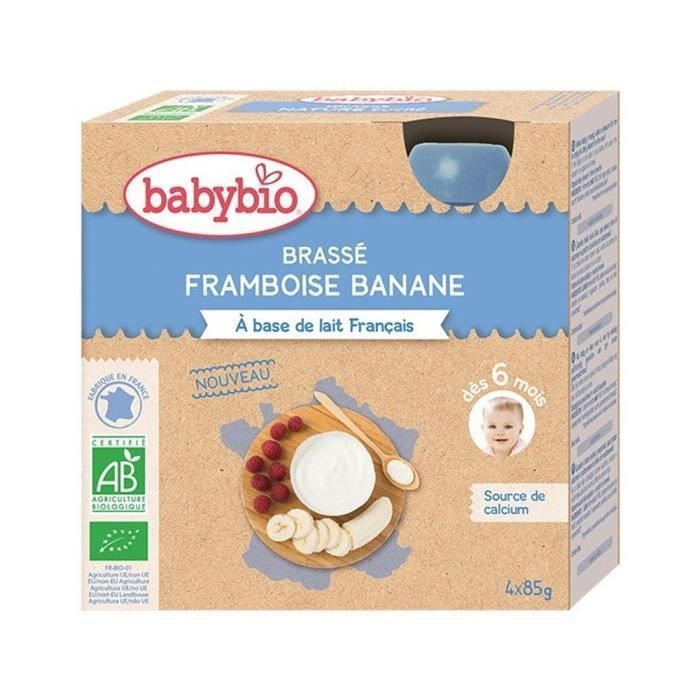 Babybio - Gourde Brassé Framboise Banane - Bio - 4x85g - Dès 6 mois