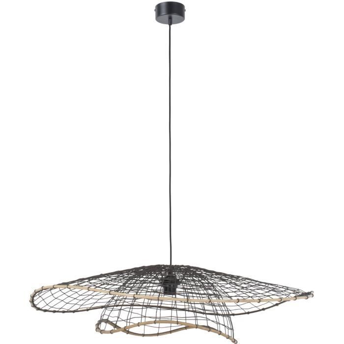 COREP Suspension en bambou Lanka XXL Bouble - Ø 80 cm - H 21 cm - E27 - 60 W - Gris anthracite
