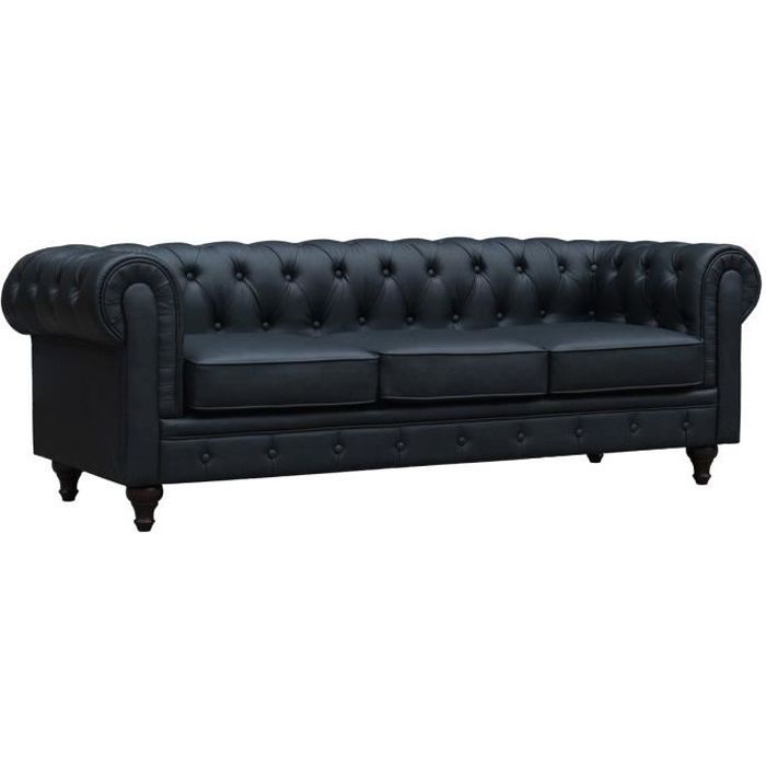 Canapé fixe CHESTERFIELD Aliza - 3 places - Noir