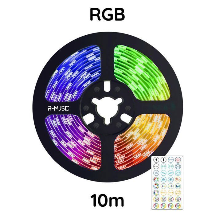 Ruban LED Bleutooth 10M Bande LED 5050 RGB LED Chambre Bande Lumineuse Flexible Multicolore, Contrôlé par APP du Smartphone