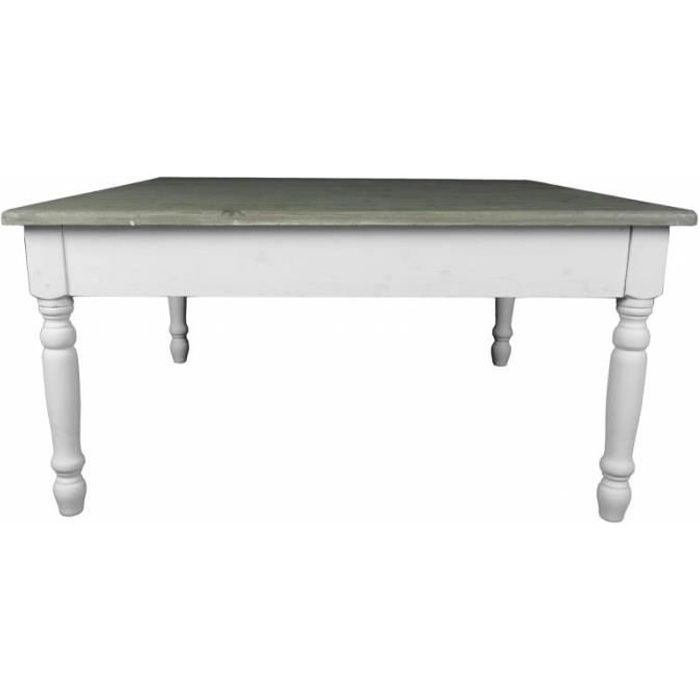 Grande Table Basse Console de Salon Bout de Canapé Desserte d'Appoint Forme Carrée en Bois Patiné Blanc et Marron 45x90x90cm Blanc
