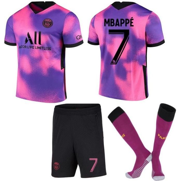 2021 Paris Jersey Three Away Rose Violet Football Maillot No. 7 Mbappé Costume Adulte