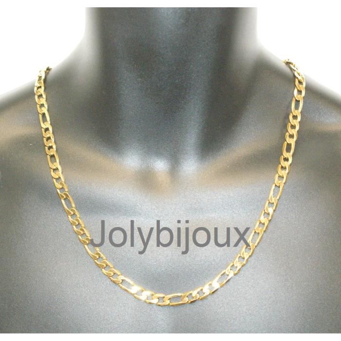 COLLIER HOMME Chaine Maille FIGARO 7,5mm en ACIER Inoxydable Plaqué OR (50 cm)