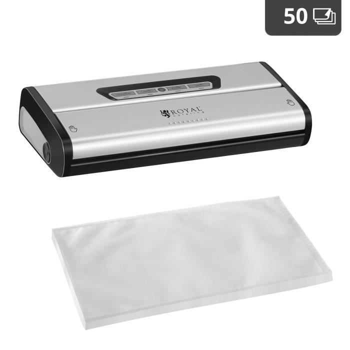 Set machine sous vide alimentaire Inox/ABS Royal Catering RCVG-SET1 (175W, 50 sacs, 16 l/min, largeur max. du sac : 28 cm)