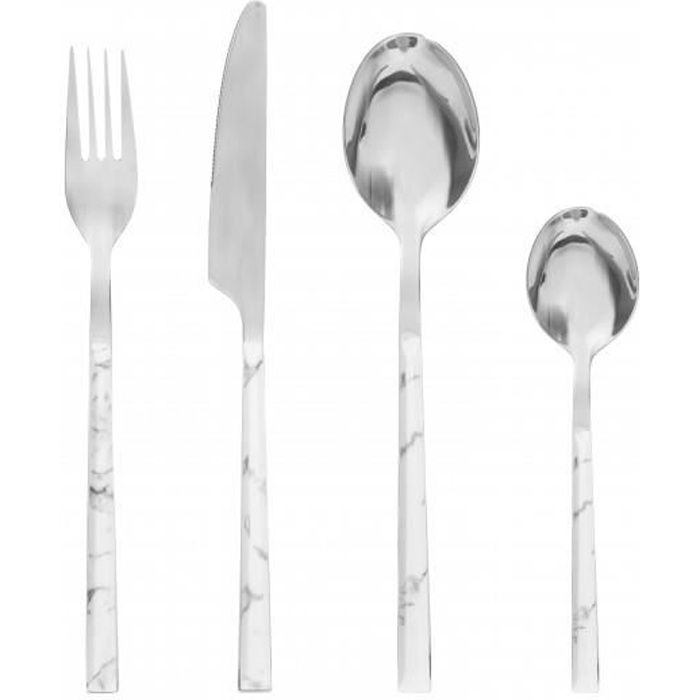 Ménagère 24 pièces -Marbré- Secret de gourmet - Couleur: Ménagère Marbré Blanc-Blanc$Blanc