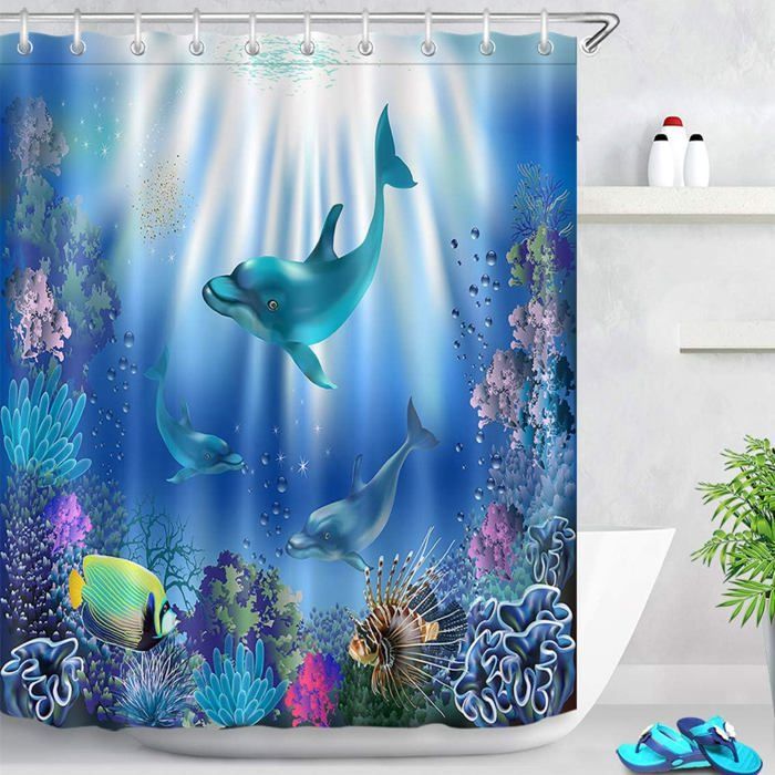 ASDCXZ Rideau de douche au fond marin - 180 x 180 cm - Bleu océan - Animaux marins - Tortue - Natation - Soleil - Salle de bain - Lavable - En ASDCXZ Rideau de douche au fond marin - 180 x 180 cm - Bleu océan - Animaux marins - Tortue - Natation - Soleil - Salle de bain - Lavable - En