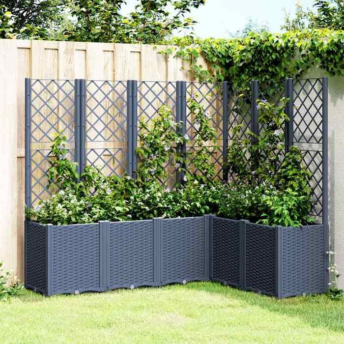 vidaXL Jardinière avec Treillis Bac à Fleurs Pot à Plantes Boîte à Fleurs Jardin Terrasse Patio Extérieur Bleu Gris 367876