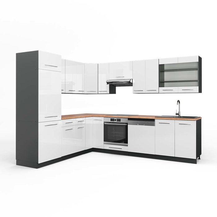 Cuisine En Angle R-Line Vicco – Style Rustique – Couleur Anthracite Et Blanc – Neuve Sous Emballage