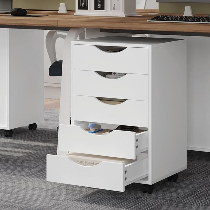 Caisson de Bureau - WOLTU - Meuble de Rangement Mobile 5 Tiroirs - Bois dIngénierie - Blanc W0ATT0650 Caisson de Bureau - WOLTU - Meuble de Rangement Mobile 5 Tiroirs - Bois dIngénierie - Blanc W0ATT0650