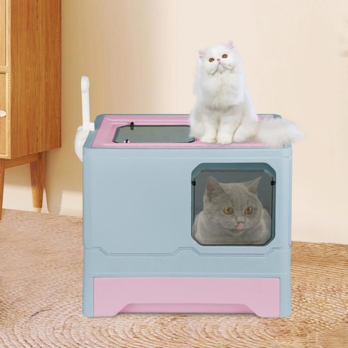 Meilleurs prix pour JEOBEST - Bac à litière anti-odeur à tiroir - Taille XXL - Pelle gratuite - Maison pour chat - Bleu × Rose