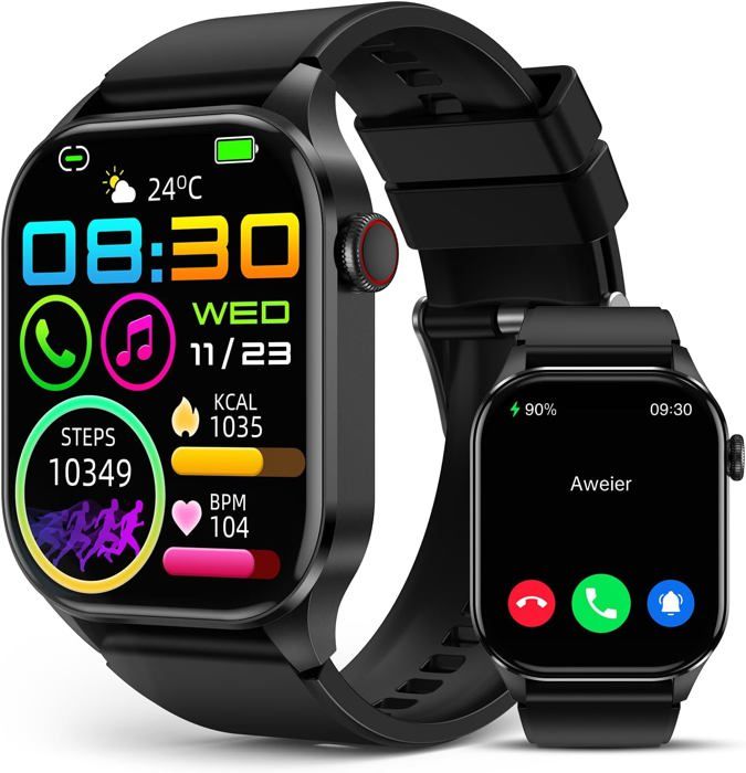 Montre Connectée Marsyu – Compatible Android Et IPhone, étanche, 44 Mm, Design Noir Ultra-léger