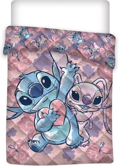 Couvre-lit matelassé - Lilo et Stitch - Imprimé Coeur - 140x200cm - 100% Polyester