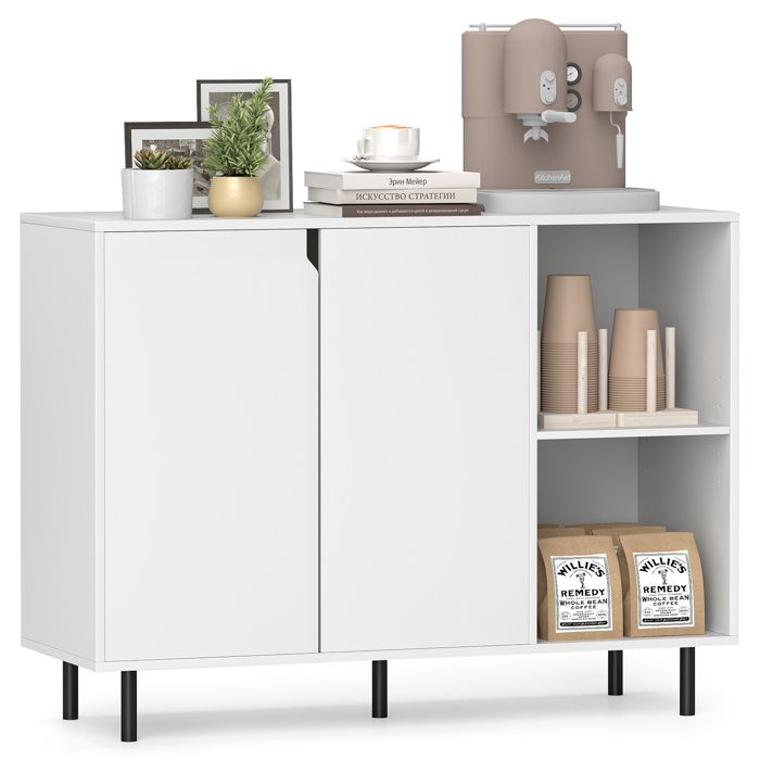 Buffet de Cuisine 106cm COSTWAY 2 Portes Etagères Réglables Kit Anti-basculement Meuble de Rangement pour Entrée Salle à Manger