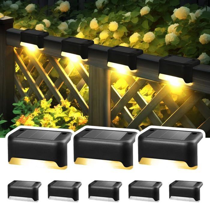 lampes solaires de terrasse 8 PCS lampes solaires dextérieur étanches pour escaliers marches et clôtures (noir lumière chaude)